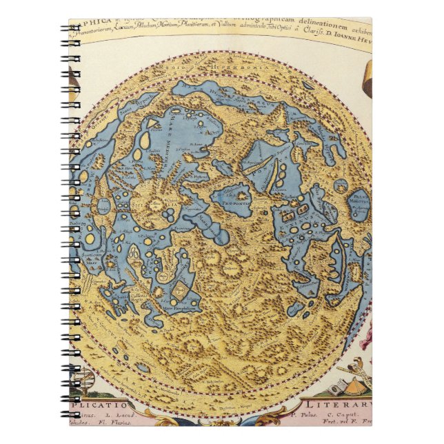 Caderno Espiral Notebook de Mapa de Cratera Lunar Antiquado (Frente)