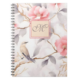 Caderno Espiral Notebook de Monograma Floral Rosa