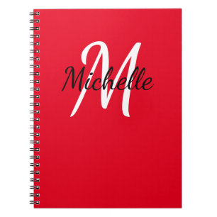 Caderno Espiral Notebook de Monograma Personalizado Vermelho e Bra
