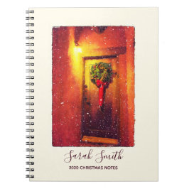 Caderno Espiral Notebook de Natal bem-vindo Door Wreath Snowy
