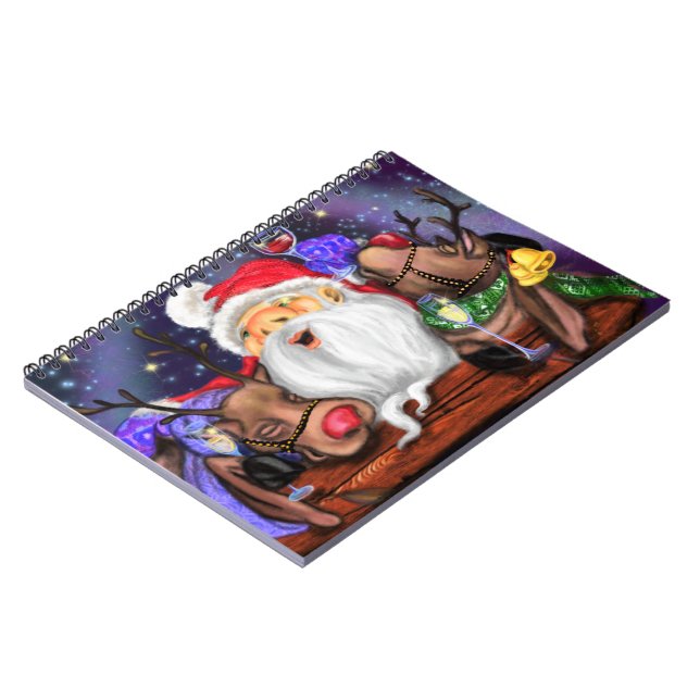 Caderno Espiral Notebook de Natal Gift Papais noeis e Reindeers -  (Left Side)