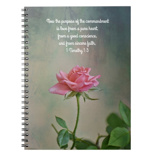 Caderno Espiral Notebook de oração de flores rosa-Rosa com fé Fait (Frente)