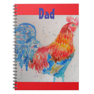 Caderno Espiral Notebook de Pai de aves de galinha com aquarela de