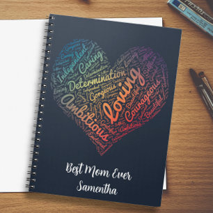 Caderno Espiral Notebook de palavras corações bonitas para mães e