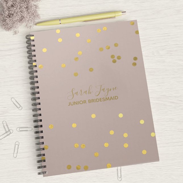 Caderno Espiral Notebook de Partido Bridal Junior Bridesmaid Editi (A pretty blush pink notebook with faux gold confetti suitable for any member of your bridal party)