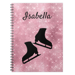 Caderno Espiral Notebook de patinagem a gelo brilha skate rosa