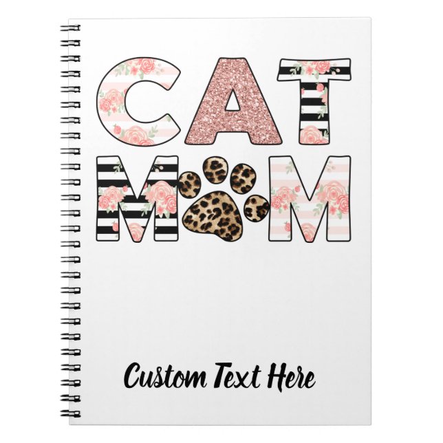 Caderno Espiral Notebook de Paw Floral e Leopardo de Cat Mãe Rosa (Frente)