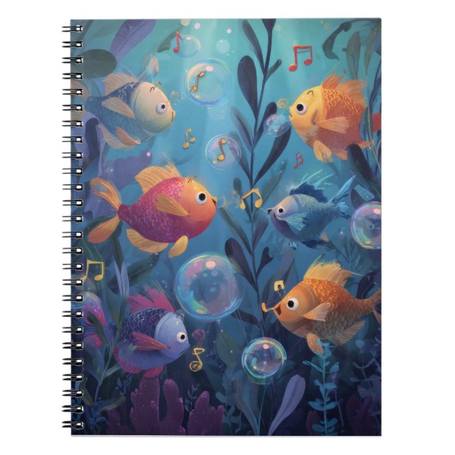 Caderno Espiral Notebook de peixes de profundidade musicais (Frente)