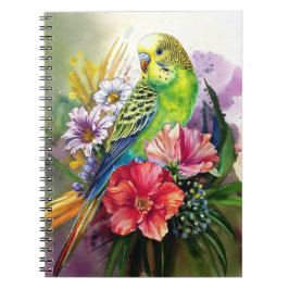 Caderno Espiral Notebook de periquito e flores