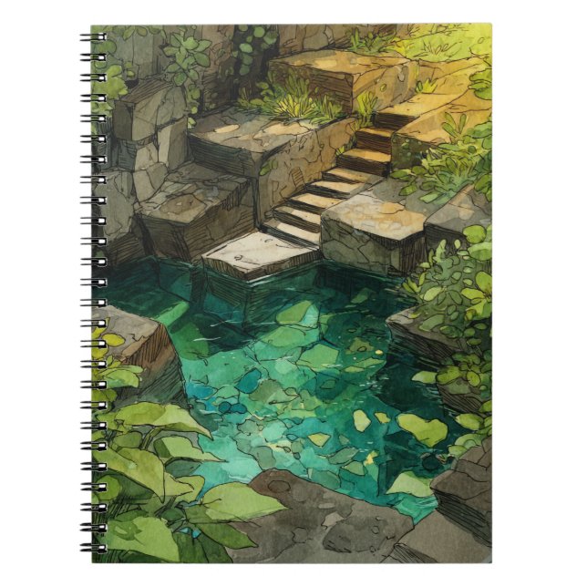 Caderno Espiral Notebook de Piscina de Selva Oculto (Frente)
