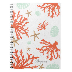 Caderno Espiral Notebook de praia de coral-recife no mar e Starfis