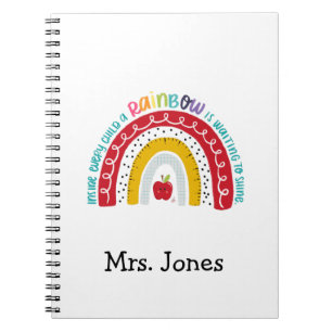 Caderno Espiral Notebook de professores Boho Rainbow, presente par