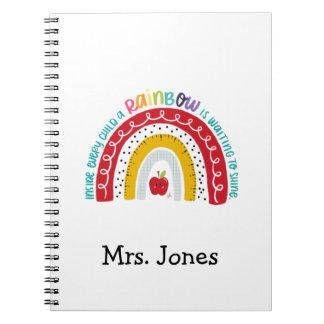 Caderno Espiral Notebook de professores do Boho Rainbow, presente
