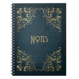 Caderno Espiral Notebook de quadro azul e Dourado do ornamentado