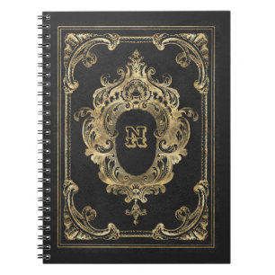 Caderno Espiral Notebook de quadro ornamentado preto e Dourado
