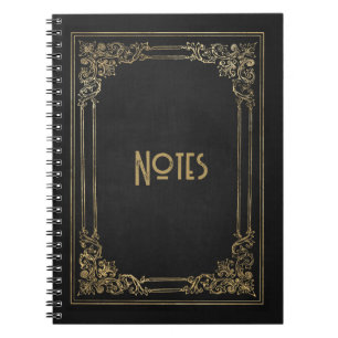 Caderno Espiral Notebook de quadro ornamentado preto e Dourado