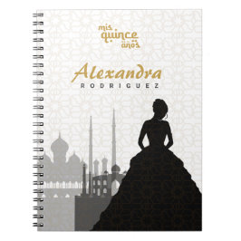 Caderno Espiral Notebook de Quinceañera árabe preto e Dourado