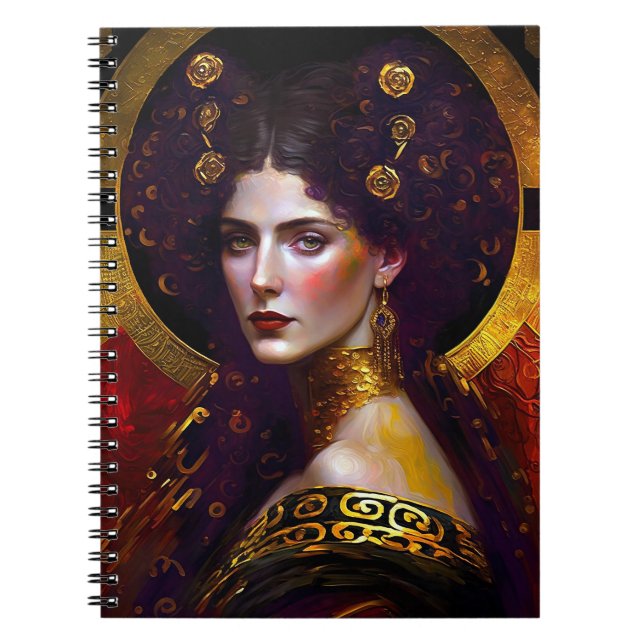 Caderno Espiral Notebook de rainha deusa inspirado pelo Klimt (Frente)