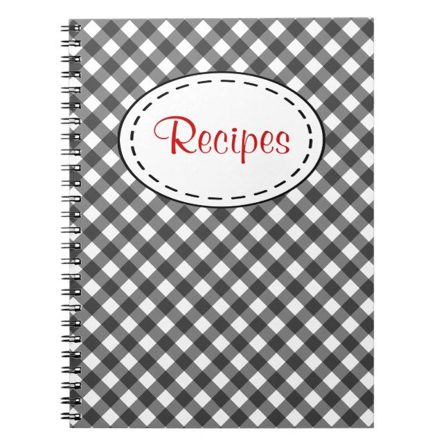 Caderno Espiral Notebook de receita de Gingham preto (Frente)