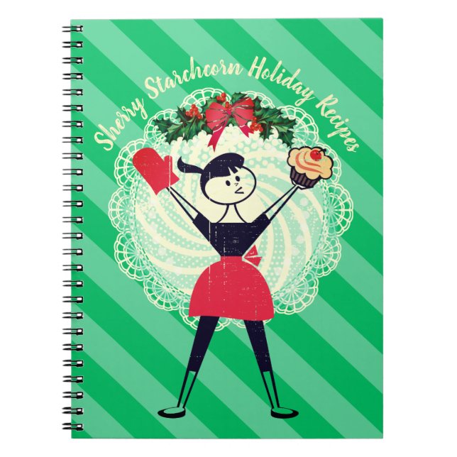 Caderno Espiral Notebook de receitas de boliche para cupcake retrô (Frente)