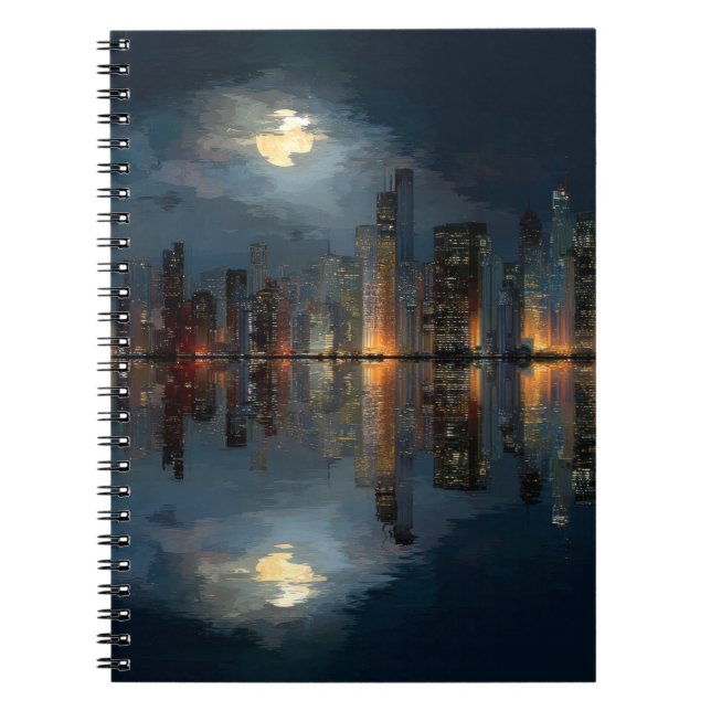 Caderno Espiral Notebook de Reflexão de Linha do Skyline de Cidade (Frente)