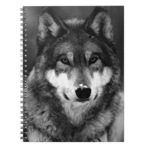 Caderno Espiral Notebook de Retrato do Lobo Negro e Branco
