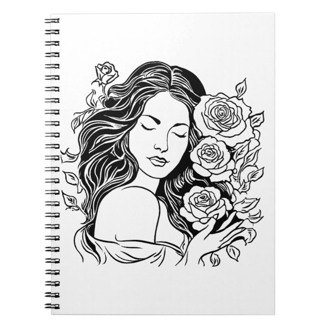 Caderno Espiral Notebook de rosas de moça elegante (Frente)