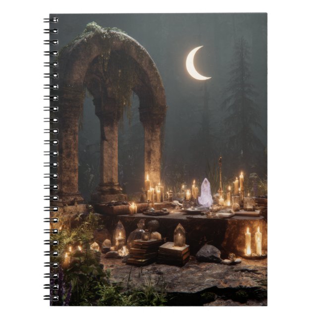 Caderno Espiral Notebook de ruínas rituais entonado com lua (Frente)