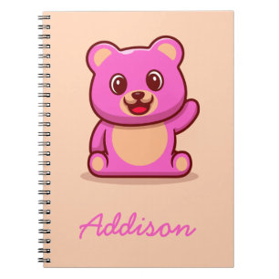 Caderno Espiral Notebook de Urso Rosa-Rosa-Gelado e Bonito com Nom