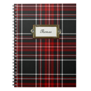 Caderno Espiral Notebook de Xadrez Tartan preto, vermelho e branco