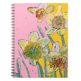 Caderno Espiral Notebook Diário Daffodil Watercolor Floral