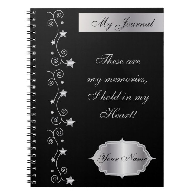 Caderno Espiral Notebook Diário Elegante Preto Personalizado (Frente)