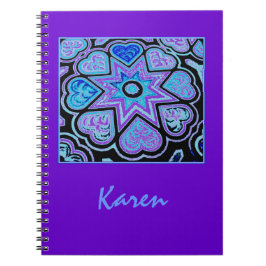 Caderno Espiral Notebook/Diário elétrico azul de coração e estrela