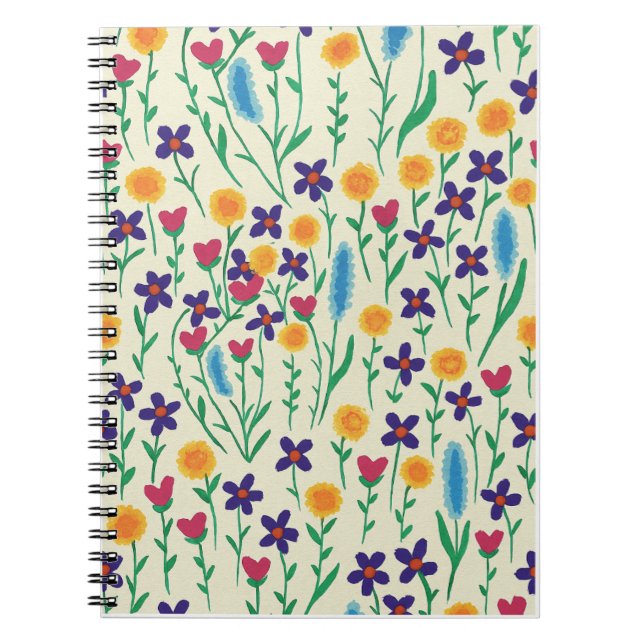 Caderno Espiral Notebook/Diário Floral de Cor Floral Brilhante (Frente)