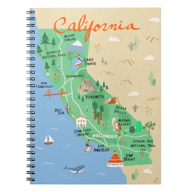 Caderno Espiral Notebook do California Map (Frente)