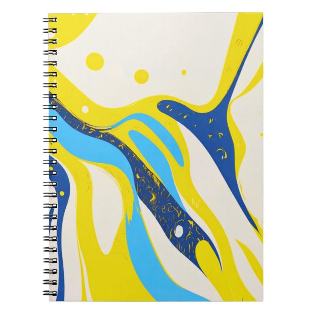 Caderno Espiral Notebook do Designer - Abstrato Amarelo e Arte Azu (Frente)