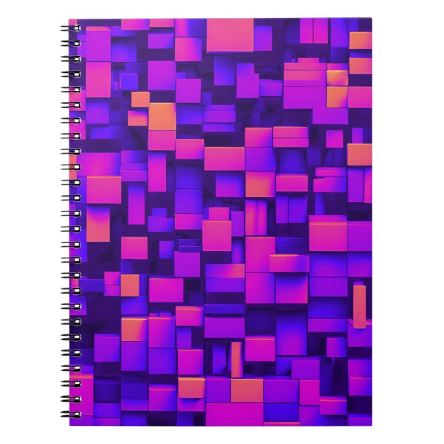 Caderno Espiral Notebook do Designer com Abstrato púrpura e laranj (Frente)