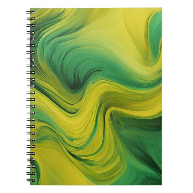 Caderno Espiral Notebook do Designer com Abstrato Verde e Amarelo (Frente)