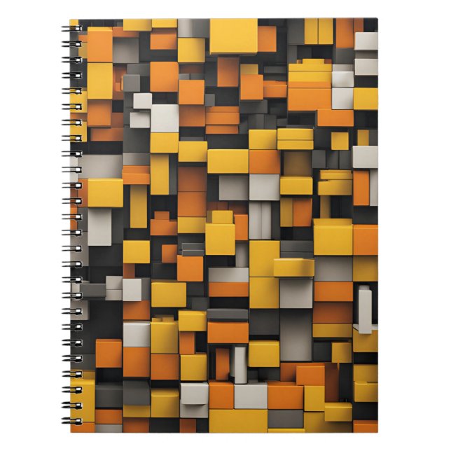 Caderno Espiral Notebook do designer com amarelo e preto geométric (Frente)
