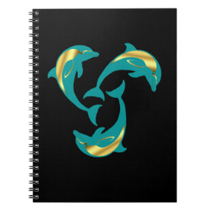 Caderno Espiral Notebook dourado azul-aqua-golfinho náutico
