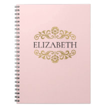 Notebook Dourado cor-de-rosa embebido em monograma