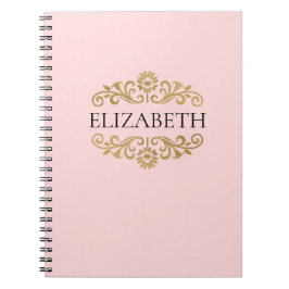 Caderno Espiral Notebook Dourado cor-de-rosa embebido em monograma