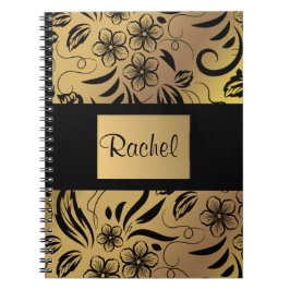 Caderno Espiral Notebook Dourado e preto padrão com qualquer nome