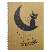 Notebook Dourado Gato Crescente E Gato Negro
