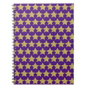 Caderno Espiral Notebook Dourado Glitter Stars Roxo