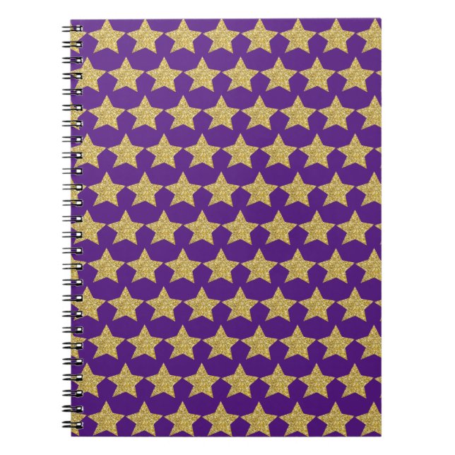 Caderno Espiral Notebook Dourado Glitter Stars Roxo (Frente)
