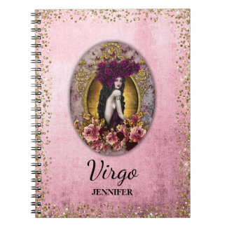 Caderno Espiral Notebook Dourado Glitter Virgo Rosa Vintage Person