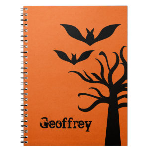 Caderno Espiral Notebook Eerie Bats Halloween, Orange