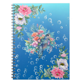 Caderno Espiral Notebook Elegant Watercolor Floral Sea Turtle