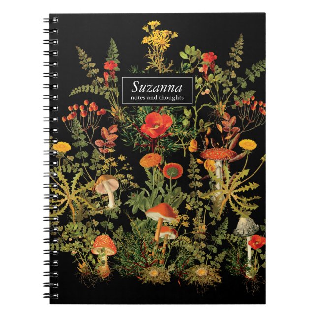 Caderno Espiral Notebook Elegante Black Florals Caiu (Frente)